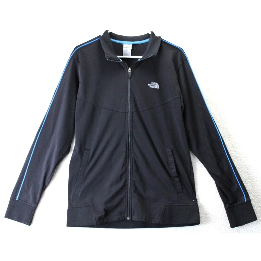 The North Face Mens Track Jacket Black Blue Trim‎ Full Zip Athletic Size M